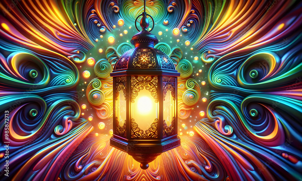 Fototapeta premium Nachtlicht, das ein buntes Kaleidoskop in der Welt schafft, hypnotisierend, Schönheit, natürliches Licht, Esoterik