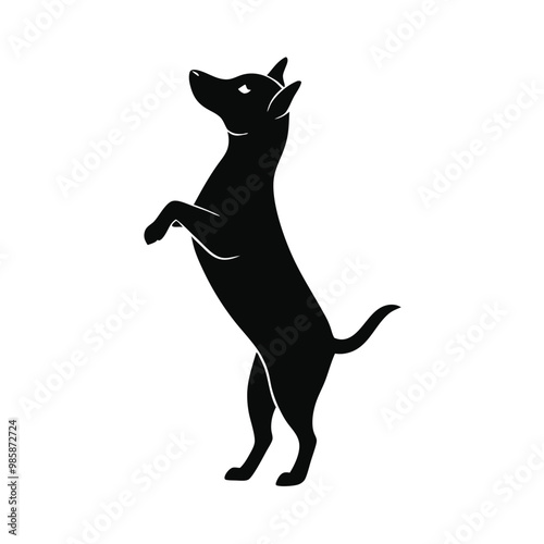 a dog on hind legs, vector silhouette, on a white background,  