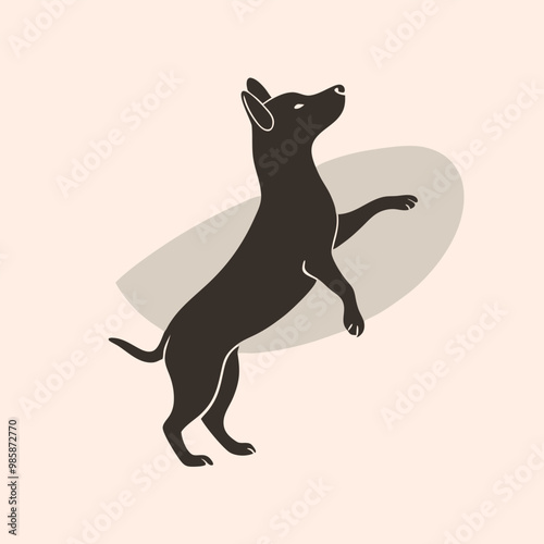 a dog on hind legs, vector silhouette, on a white background,  