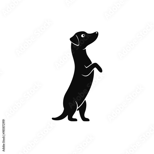 a dog on hind legs, vector silhouette, on a white background,  