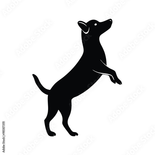 a dog on hind legs, vector silhouette, on a white background,  