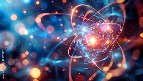 Visualization of atomic structure with electrons orbiting a nucleus, representing fundamental concepts in quantum mechanics