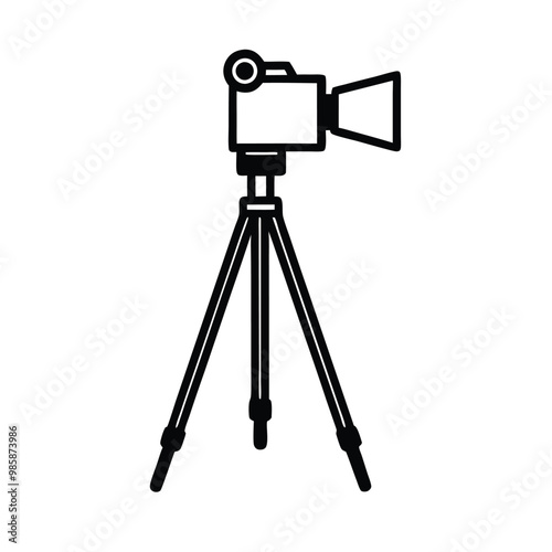 a Video camera on a tripod vector silhouette, on a white background, 