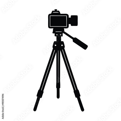a Video camera on a tripod vector silhouette, on a white background, 