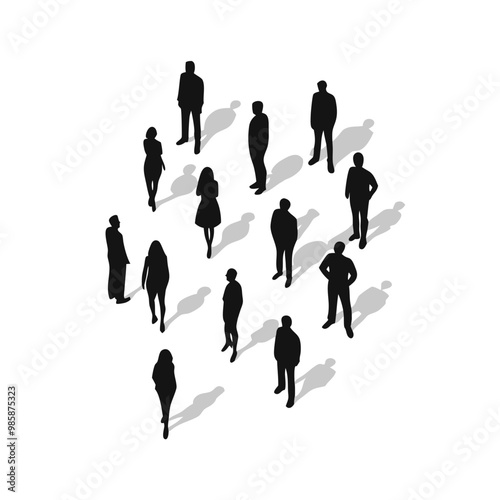people top view with shadow, vector silhouette, on a white background,  