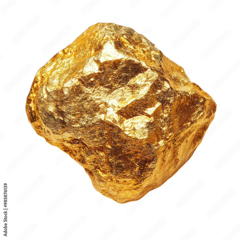 A shiny gold nugget, hyper-realistic, bright yellow and metallic textures, isolated on white background. A shiny gold nugget, hyper-realistic, bright yellow and metallic textures, isolated on white background.