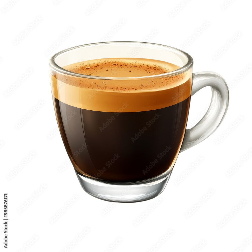 A shot of espresso, with rich crema on top, minimalist design, dark brown and cream, isolated on white background. A shot of espresso, with rich crema on top, minimalist design, dark brown and cream, isolated on white background.