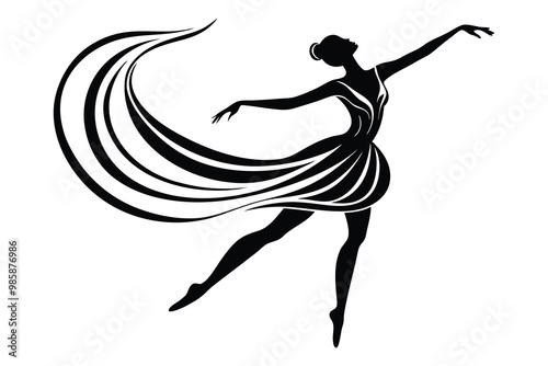 Dancing Diva Silhouette, Elegant Female Figure in Flowing Lines, Graceful Dance Art