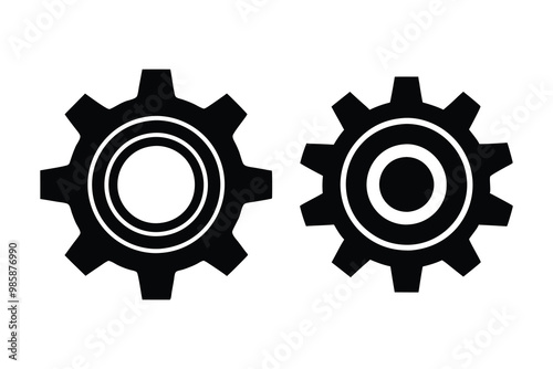 Gear Machine Icon Silhouette, Industrial Gear Design, Vector Gear Icon