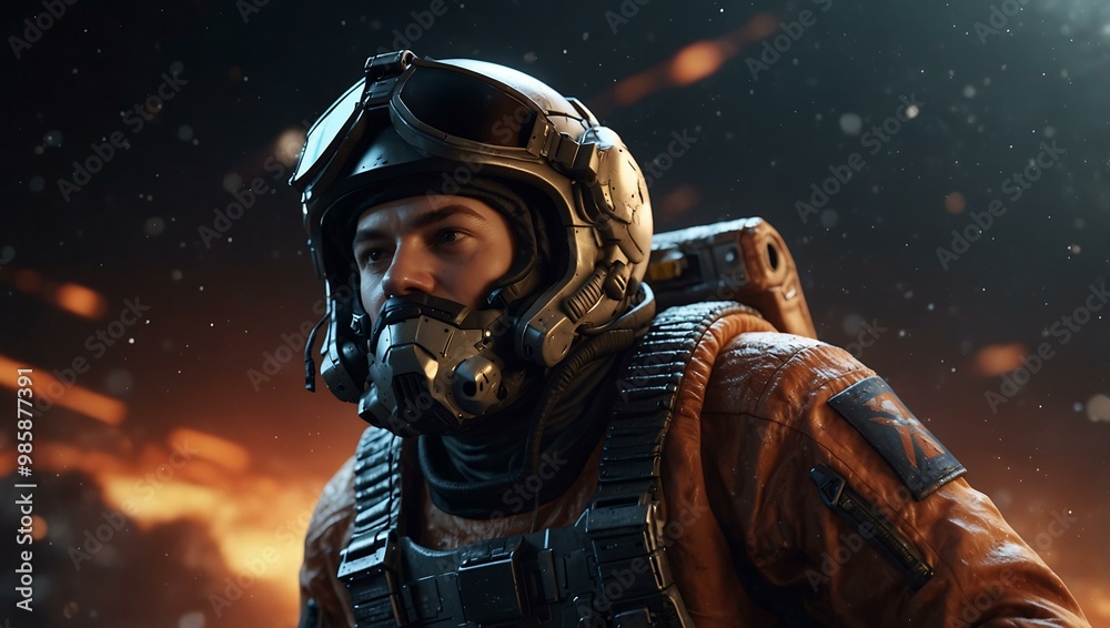 3D render of a space fighter pilot in combat gear. 3D render of a space fighter pilot in combat gear.