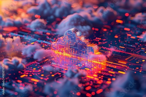 Wallpaper Mural Digital Cloud Icon with Glowing Circuitry Torontodigital.ca