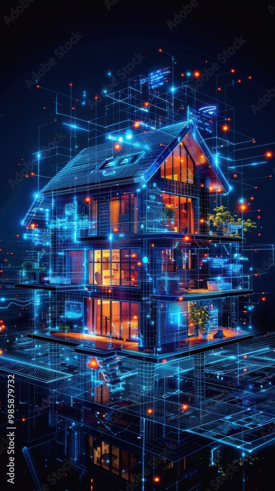 Futuristic smart home with digital connections Futuristic smart home with digital connections