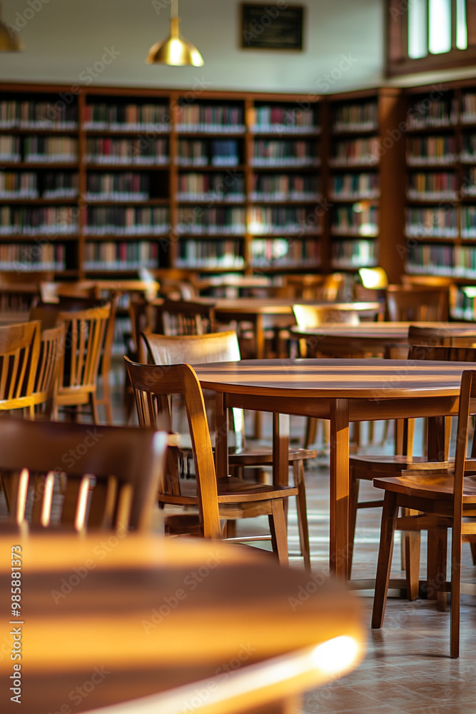 a empty library with table , chairs and books with isolated background generated by AI a empty library with table , chairs and books with isolated background generated by AI
