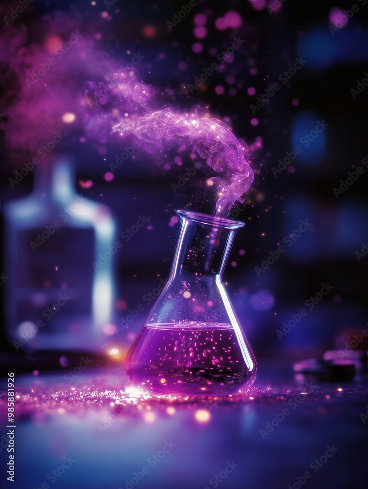 A magical potion glows with purple energy in a laboratory setting, signifying innovation, discovery, and scientific advancement. A magical potion glows with purple energy in a laboratory setting, signifying innovation, discovery, and scientific advancement.