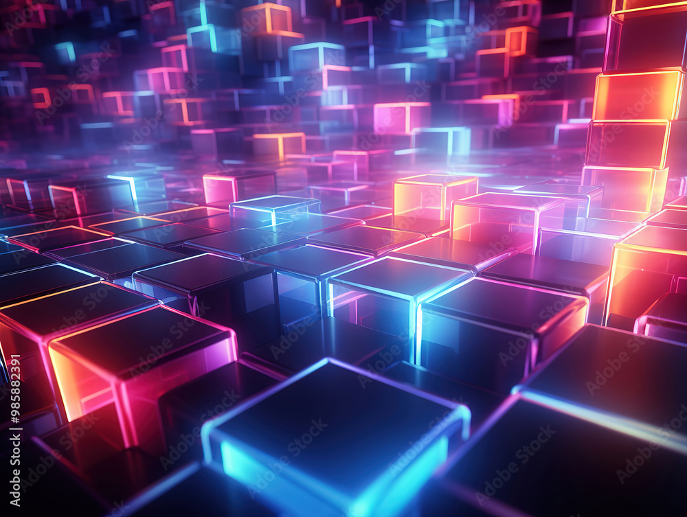 Obraz premium Attractive Geometric shapes neon lights background concept