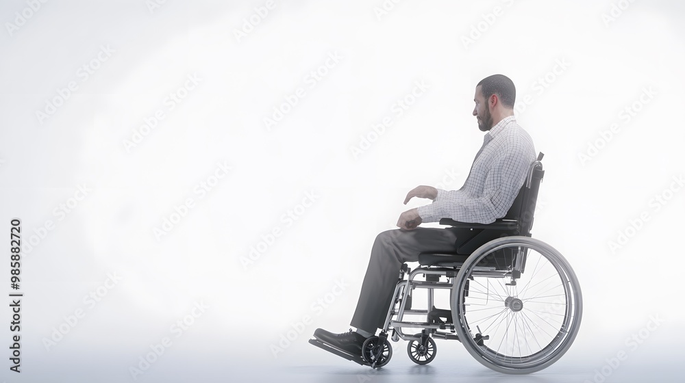Man in a wheelchair looking to the side. Man in a wheelchair looking to the side.