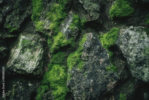 Moss - covered stone texture with vibrant green and earthy tones