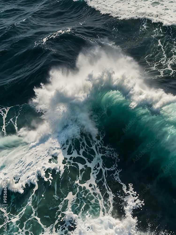 Aerial view of dynamic ocean waves and white foam. Aerial view of dynamic ocean waves and white foam.