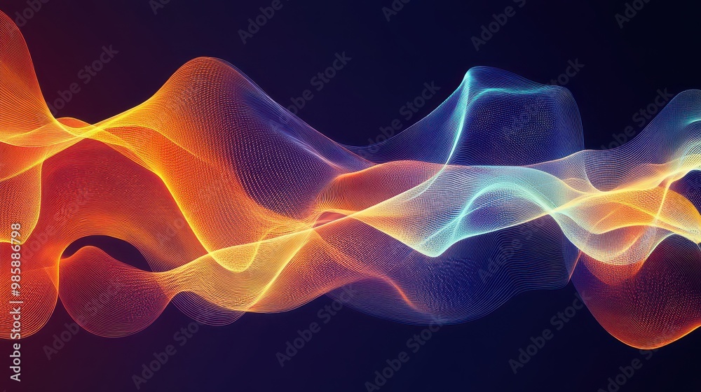 Fototapeta premium Abstract Orange and Blue Wavy Lines on a Dark Background