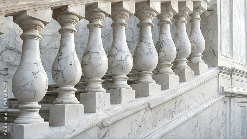 Fototapeta premium Marble staircase, classic stone balustrade detail, architectural background