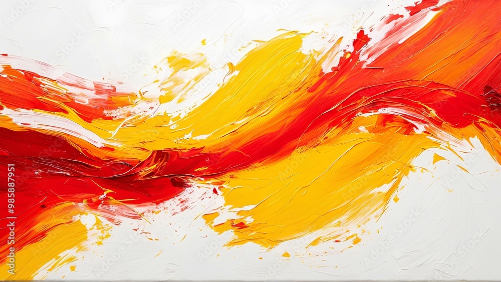 Vibrant abstract design with bold red and yellow brush strokes curving on a pure white backdrop Vibrant abstract design with bold red and yellow brush strokes curving on a pure white backdrop