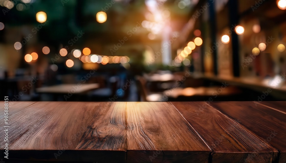Wooden Table with empty space and blurry background. Generated image Wooden Table with empty space and blurry background. Generated image