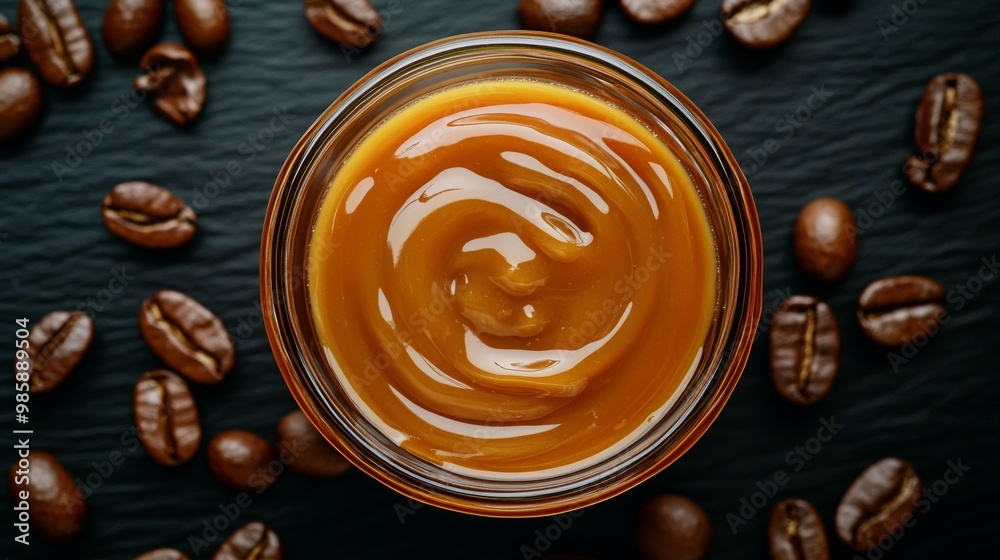 a cup of coffee with beans scattered
