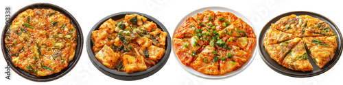 set of Pan Fried Korean Kimchi with Kimchi Jeon, Korean Kimchi, Pan Fried Kimchi Jeon, Front View, Pan Fried Kimchi Jeon, Kimchi Jeon Front View, Korean, on a transparent backgrounds