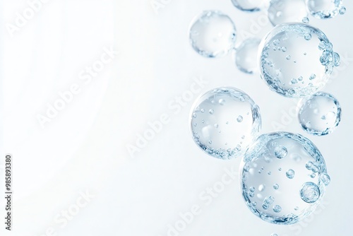 Wallpaper Mural Close-up of three blue water molecule cells floating in the air, abstract background Torontodigital.ca