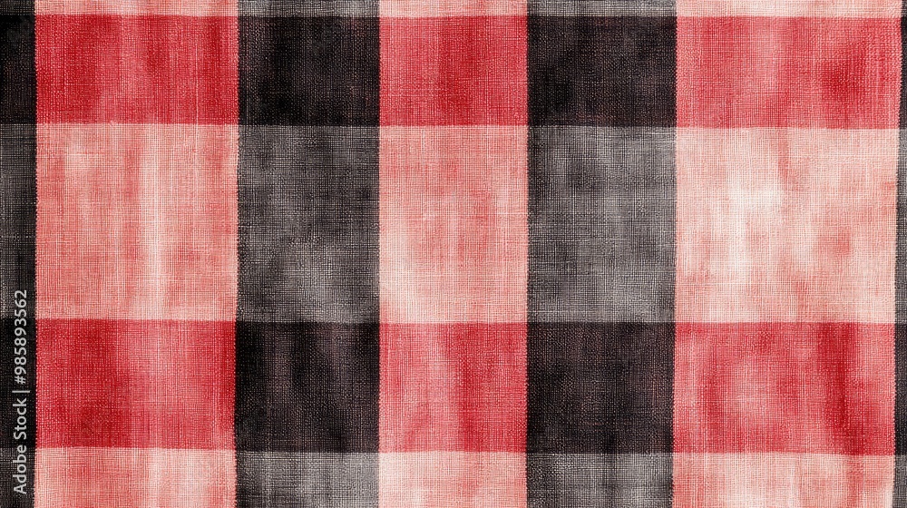 A close-up view of a red, black, and white checkered fabric, showcasing a classic plaid pattern with a textured surface. A close-up view of a red, black, and white checkered fabric, showcasing a classic plaid pattern with a textured surface.