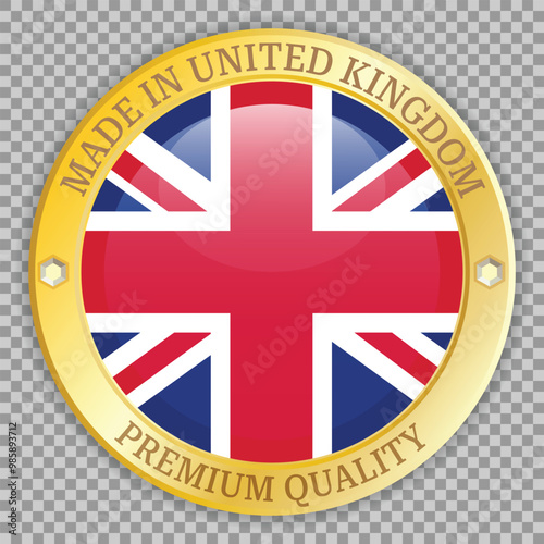 Made in the UK gold badge. Premium quality badge with shadow underneath