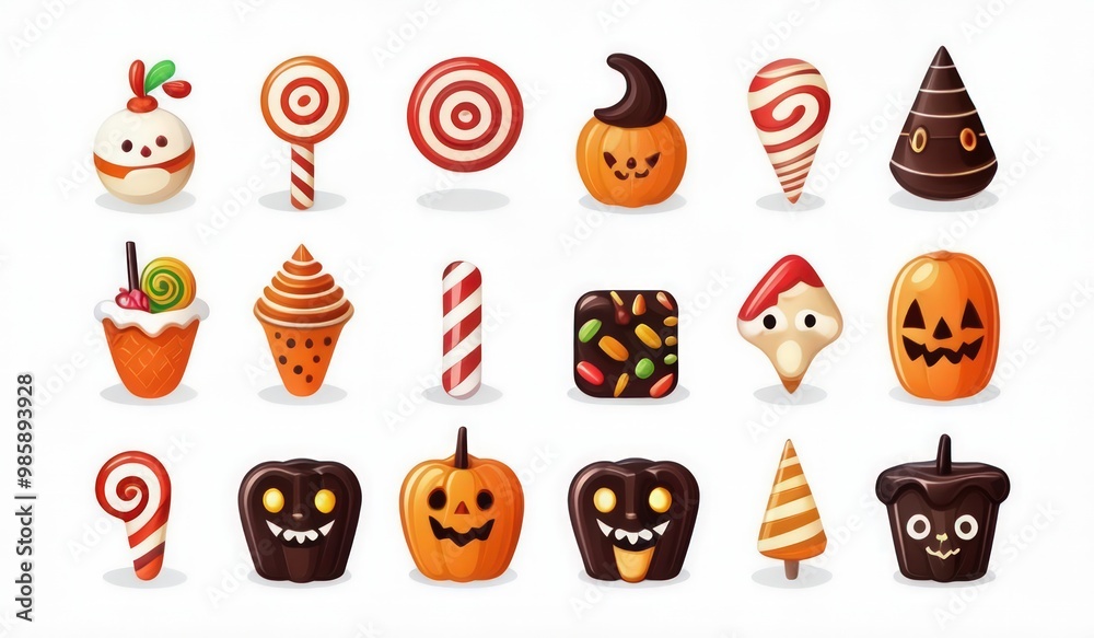 Fototapeta premium halloween icons set. halloween pumpkin icons. halloween set of cake. set of sweets halloween