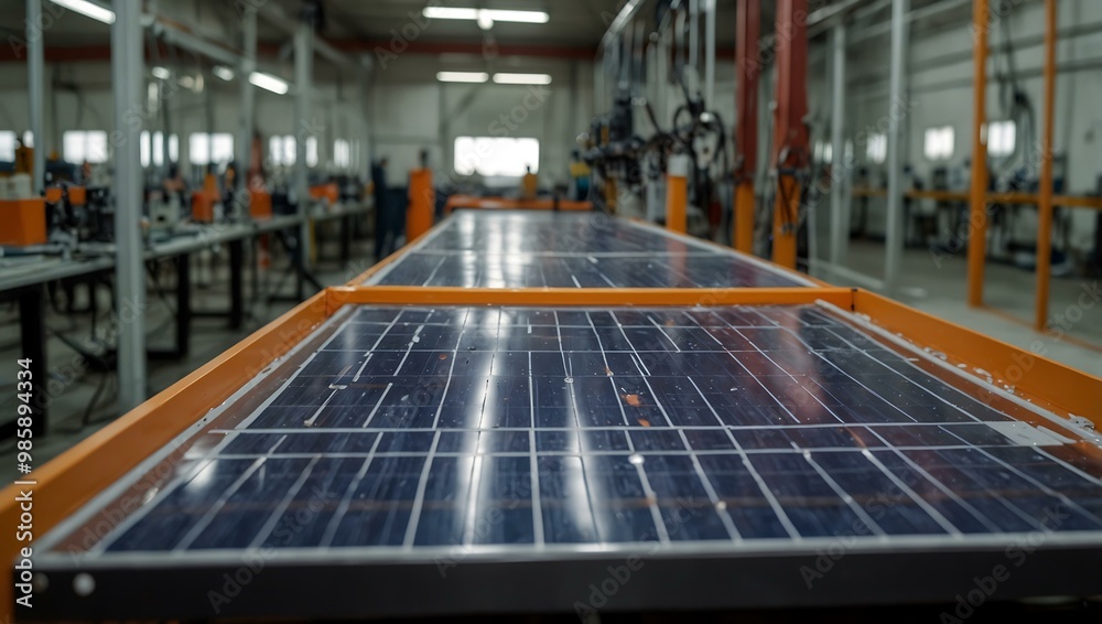 Automation in solar panel manufacturing. Automation in solar panel manufacturing.