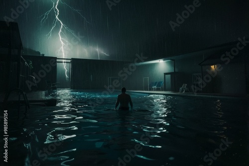 Lightning Storm Over Pool at Night