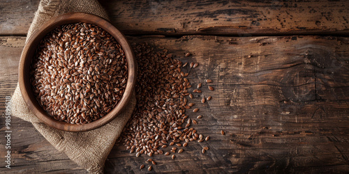 Raw Whole Grains in Rustic Wooden Bowl on Aged Wood Surface