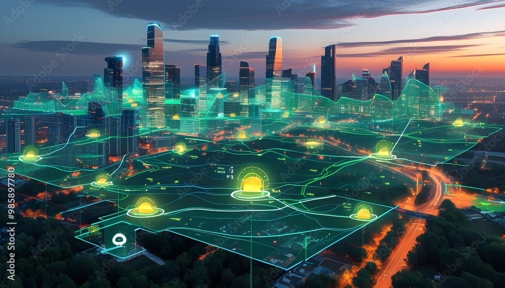 Advanced smart grid map showcasing real-time data overlays and energy ...