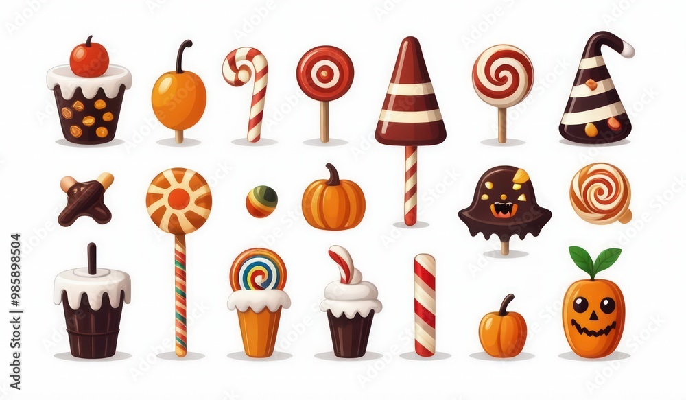 halloween icons set. halloween pumpkin icons. halloween set of cake. set of sweets halloween