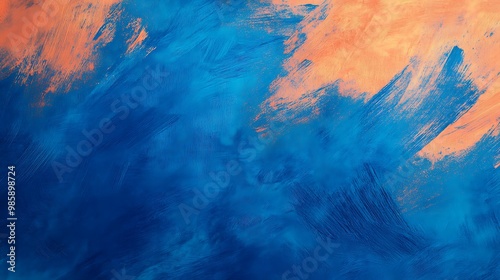 Wallpaper Mural Abstract Blue and Orange Acrylic Painting with Brushstrokes Torontodigital.ca