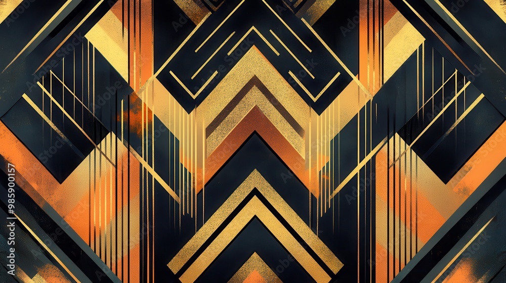 Abstract Geometric Pattern with Black, Gold, and Orange Hues Abstract Geometric Pattern with Black, Gold, and Orange Hues