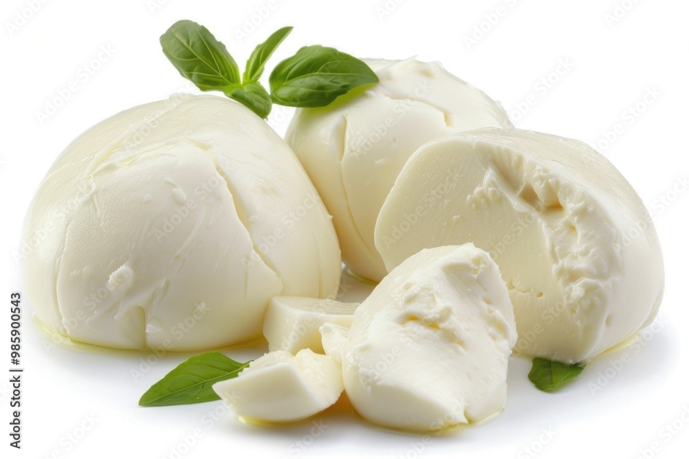 Fresh mozzarella cheese slices served with a decorative leaf, perfect for food styling and Italian-inspired photography Fresh mozzarella cheese slices served with a decorative leaf, perfect for food styling and Italian-inspired photography