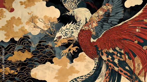 Folk culture, founding fathers, avant-garde rendering, japanese woodblock prints, uhd. Avant-Garde. Illustration