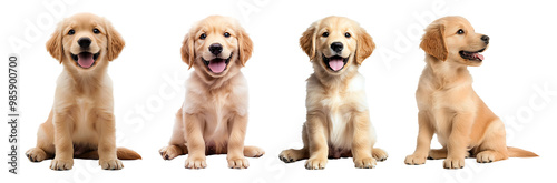 group of golden retriever puppies on transparent background