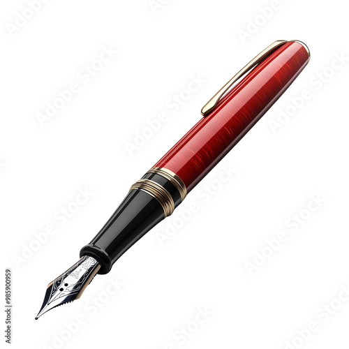 Elegant red fountain pen on white background. photo