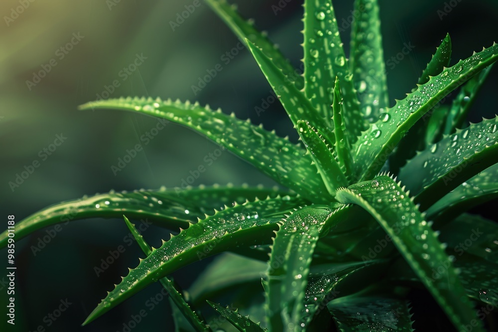 A close-up shot of a plant with tiny water droplets glistening on its leaves A close-up shot of a plant with tiny water droplets glistening on its leaves
