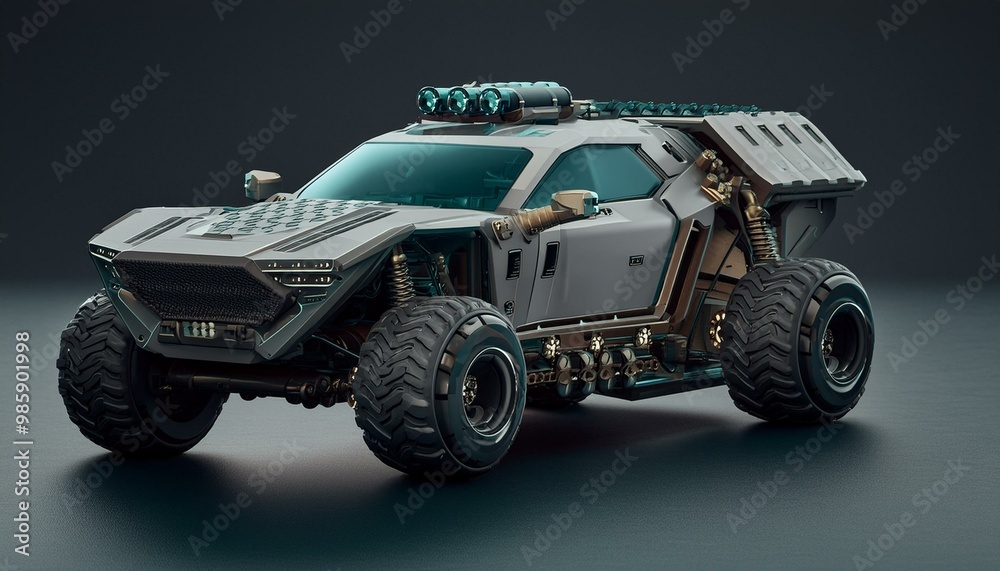 Futuristic cyberpunk heavy duty car with big wheels Futuristic cyberpunk heavy duty car with big wheels