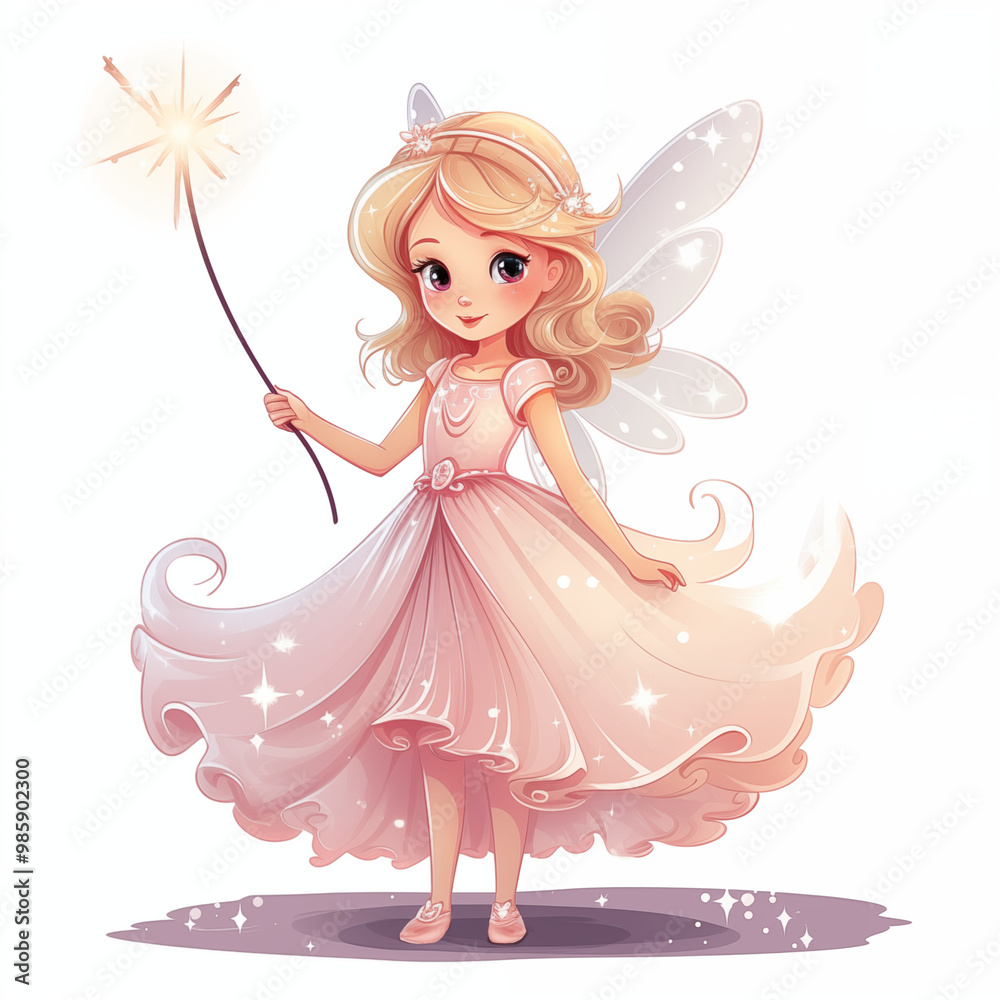 small fairy in a pink airy dress with magical wand small fairy in a pink airy dress with magical wand