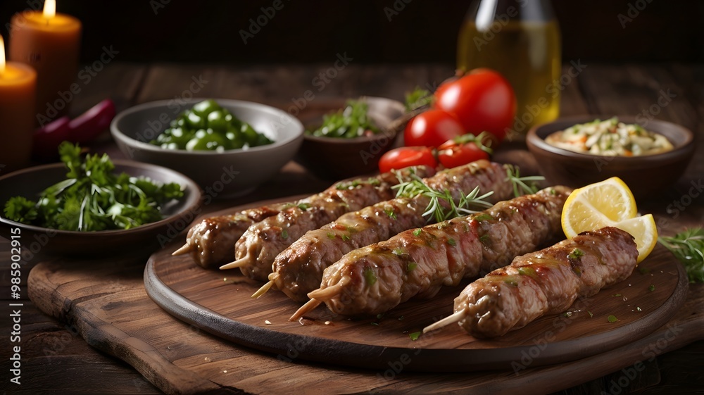 Some Cevapcici Food Kebabs meat skewers with rice Some Cevapcici Food Kebabs meat skewers with rice