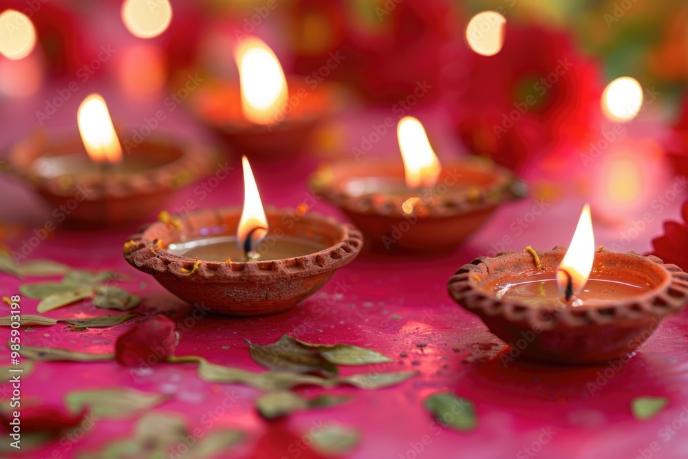 A group of small candles placed on a table, providing warm and cozy ambiance A group of small candles placed on a table, providing warm and cozy ambiance