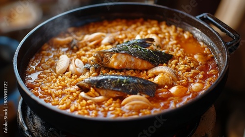 Caldero del Mar Menor, a preparation of rice and fish cooked in a pot.