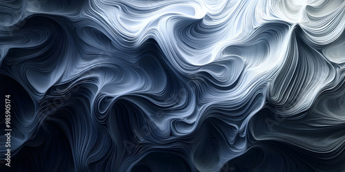 Dark and light waves interacting in an intricate pattern.